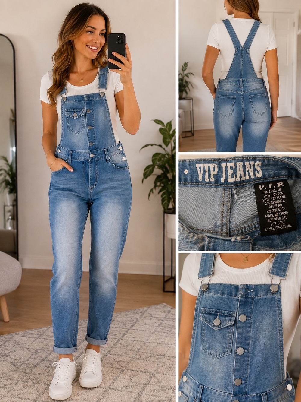 VIP Medium Wash Denim Overalls for Women